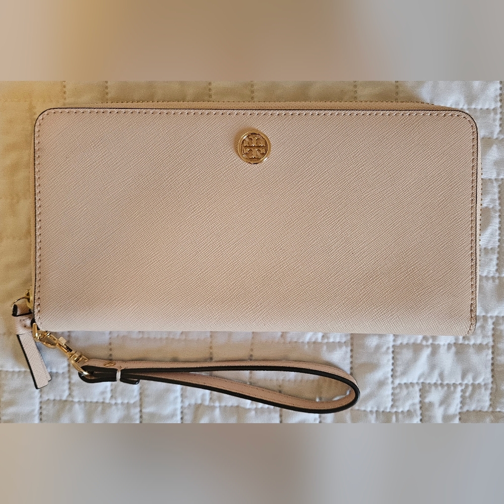Tory Burch Blush Pink Saffiano Leather Wristlet Clutch